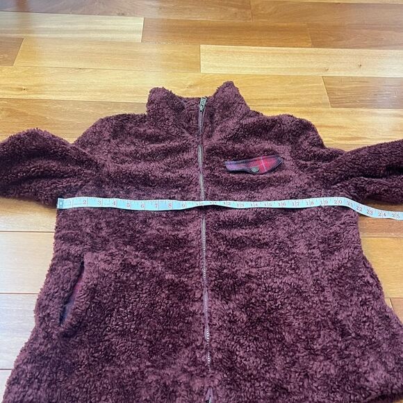 Pendleton Zip Up Burgundy Boucle teddy Fleece Jacket With Plaid Pocket Size L - Picture 10 of 10